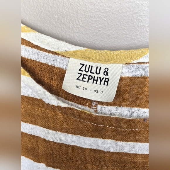 Zulu + Zephyr 100% Cotton Striped Tie Front Elevated Basic Dress, Small - Picture 4 of 5